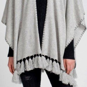 White & Warren Cashmere Tassel Poncho Gray